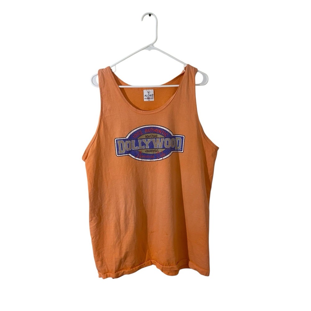 Y2K Vintage Spell Out Dollywood‎ Faded Orange Mens XL Tank Top USA Alore